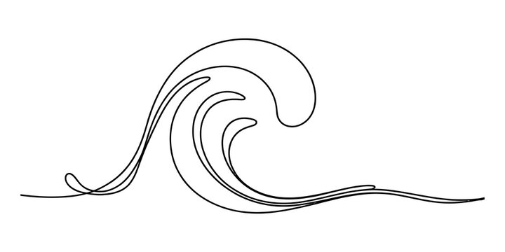 Simple line art drawing of a single ocean wave silhouette isolated on a white background isolated on transparent background