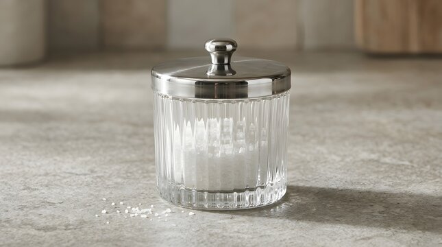 Elegant glass perfume bottle with silver accents on a neutral surface indoors