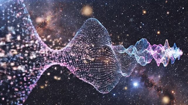 Abstract Digital Waveform Evolving Through Cosmic Nebula and Star Field