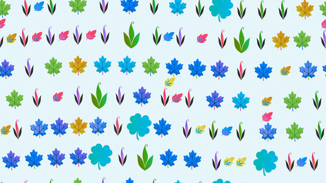 Seamless pattern of stylized leaves and clovers