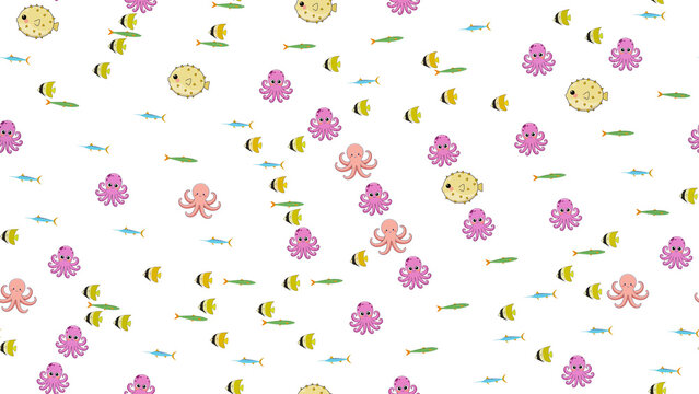Cartoon sea creatures repeating pattern