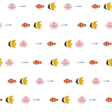 Cartoon sea creatures seamless pattern isolated