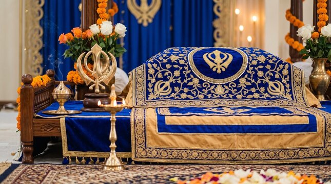 Guru Nanak Jayanti Sikh Religious Setup with Guru Granth Sahib and Khanda