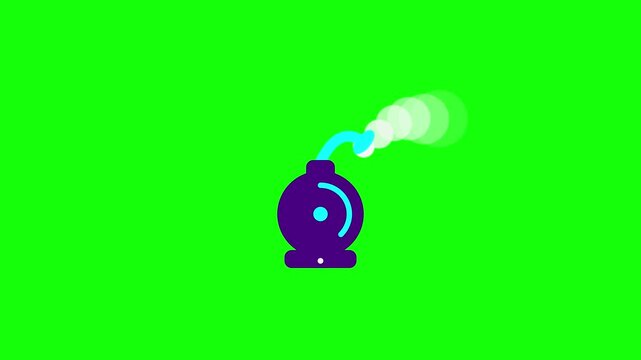 Stylized Purple Bomb Icon with Smoke on Green Background