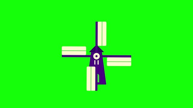 Purple windmill vector animation on green background