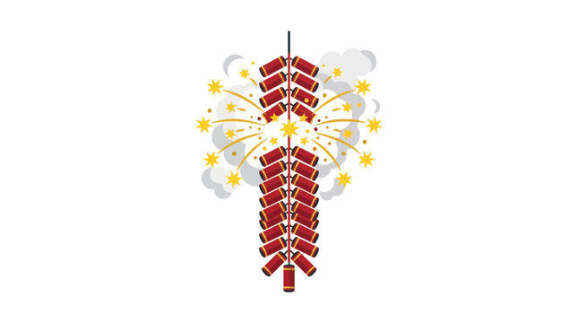 Traditional red chinese firecrackers exploding with gold sparks and smoke
