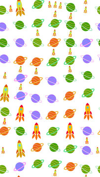 Seamless pattern of rockets and planets