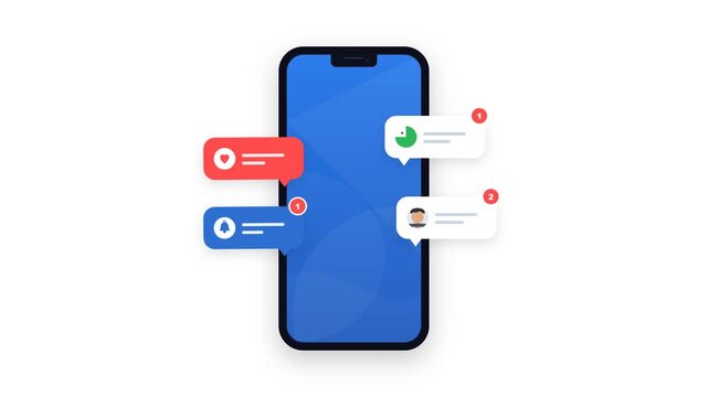 Smartphone notification pop up alert message on blue screen vector animation