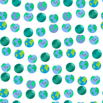 Seamless pattern of cartoon Earth globes
