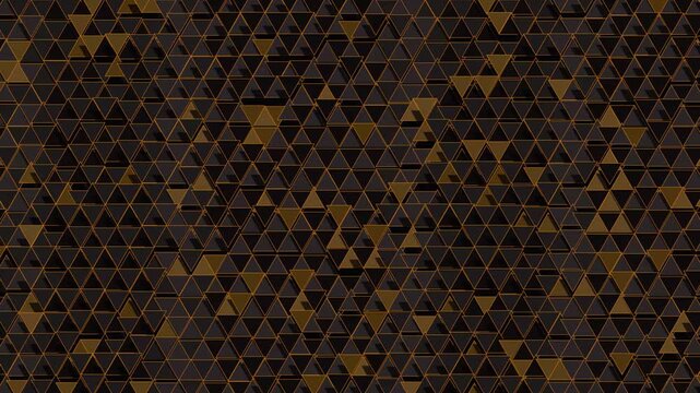 Dark abstract geometric triangle pattern golden background footage