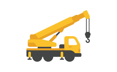 Yellow mobile crane with extended boom and hook flat vector illustration © Dl Vect