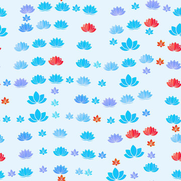 Seamless pattern of colorful lotus flowers