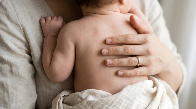 Loving embrace of a newborn baby held closely by a parent's gentle hands