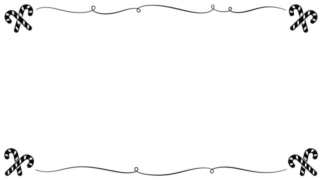 Christmas Borders, Frames & Corner Silhouettes Hand drawn Christmas candy cane frame, festive holiday border illustration, winter seasonal vector design isolated on White Background editable eps