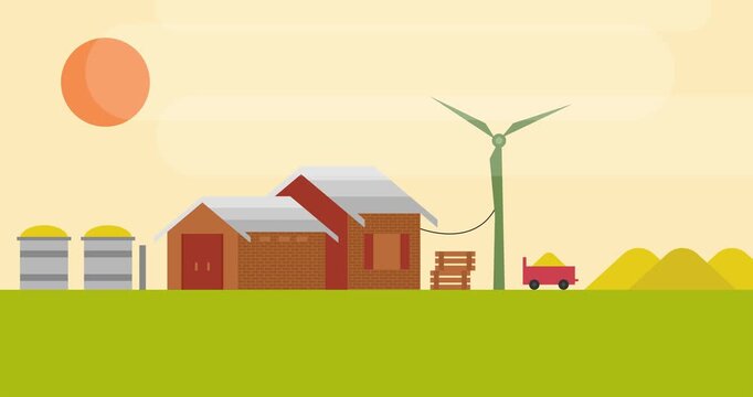 Animation farm eco wind mill energy landscape motion graphic unique