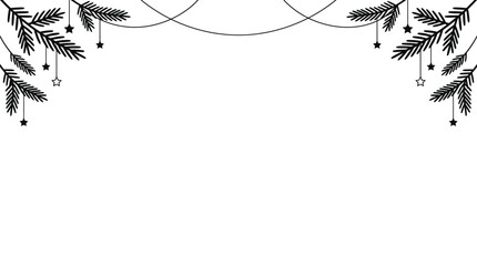 Christmas Borders, Frames & Corner Silhouettes Minimalist Christmas pine branch border, black and white vector holiday wreath illustration, festive seasonal decoration for greeting cards © shaun