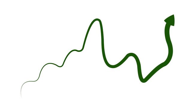 Minimalist red wavy rising arrow icon for business growth, financial trend, market surge, upward progress, data analytics