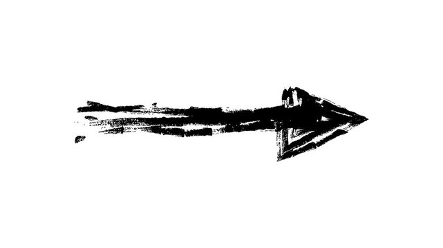 Drawn arrow animation video footage. Black brush stroke pointing right on white background