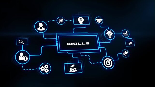 Professional skills and employee abilities concept. Workplace expertise, practical knowledge, skill development and career training.