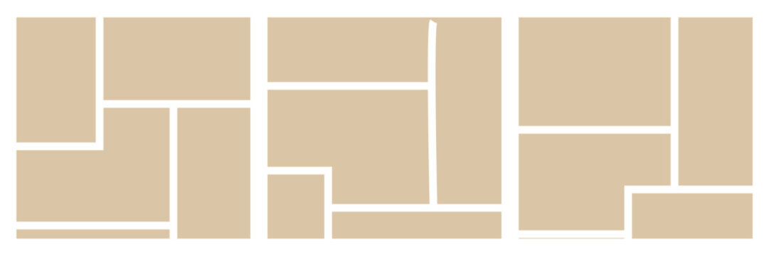 6 photos collage frame, Templates collage photos frame. Multicolored empty photo frames with adhesive tape in a row. Six square photo cards with white border. Vector illustration.