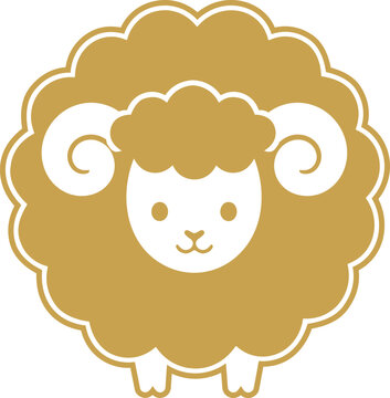 かわいい金色の羊のベクターイラスト、正面から見た未、干支
