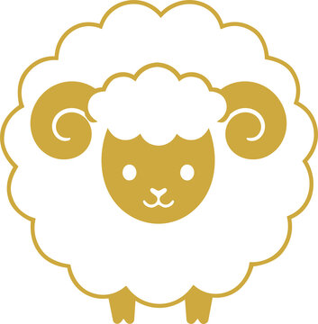 かわいい金色の羊のイラスト、正面から見た未、干支