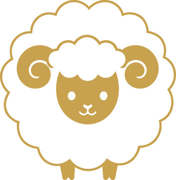 かわいい金色の羊のベクターイラスト、正面から見た未、干支