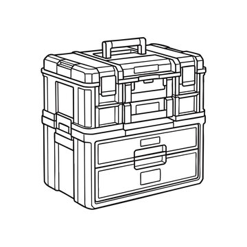 Practical sturdy toolbox stack illustration featuring organized compartments, concept for industry publications, equipment suppliers, and professional trade show displays
