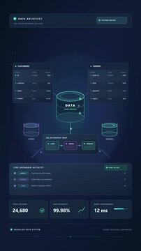 Data architect dashboard displaying database structures and live metrics