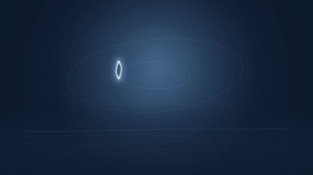 Glowing geometric curved lines orbiting along elliptical rings motion background