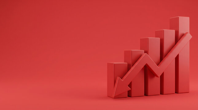 Inflation red arrow economy trend showing declining growth and rising bars. Financial crisis recession. stock price increase falling, bankruptcy risk loss, chart graph statistic