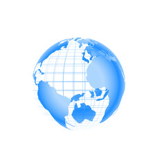 Digital globe with world map grid, Bright blue digital globe with latitude and longitude grid lines, showing Africa, Europe and the Americas, isolated on a transparent  background. © ZyqorineX