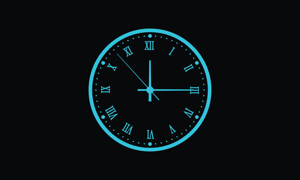 Bright cyan analog clock with a bold circular face, suitable for futuristic interface graphics. suitable for digital design, business presentations, educational materials.