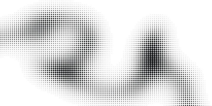 Abstract halftone pattern with black dots fading out, creating a wave shape