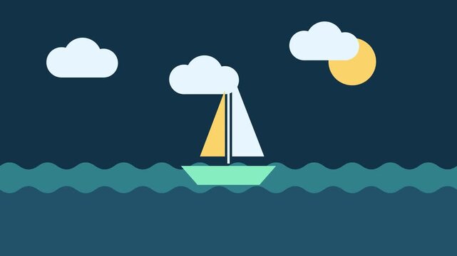 sailing boat gliding over calm sea waves.