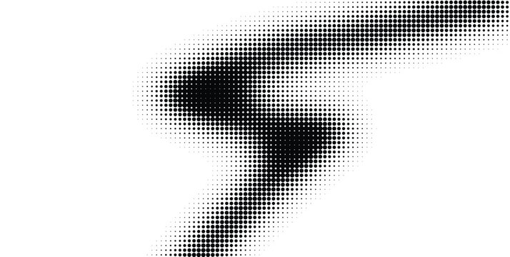 Halftone dot pattern wave, abstract dot pattern, gradient dot shape vector element, black and white halftone transition design