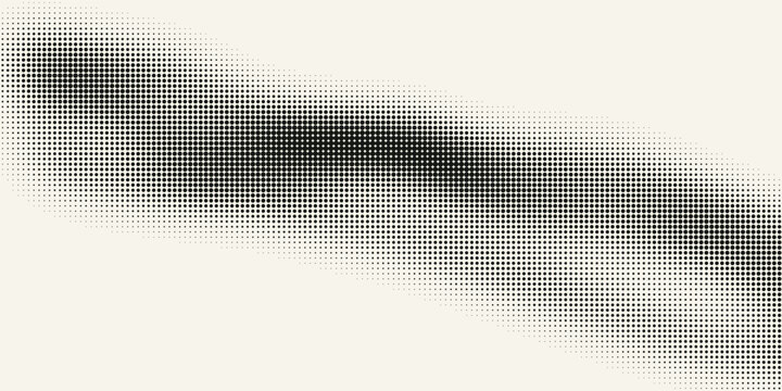 Abstract halftone wave pattern with gradient black dots on beige background, vector design element
