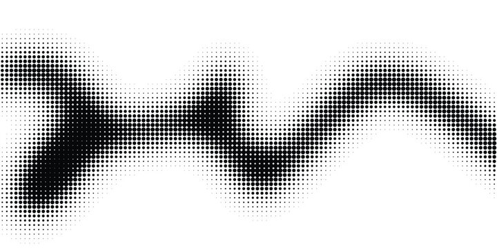 Halftone wave shape vector design, abstract flowing dotted pattern, dynamic motion curve element