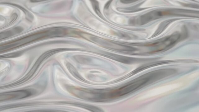 Abstract liquid silver wave background with smooth metallic chrome reflections and dynamic flowing fluid curves