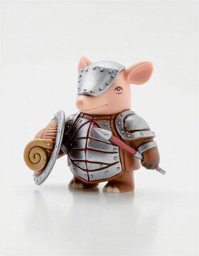 Armored armadillo knight figurine with shield and sword