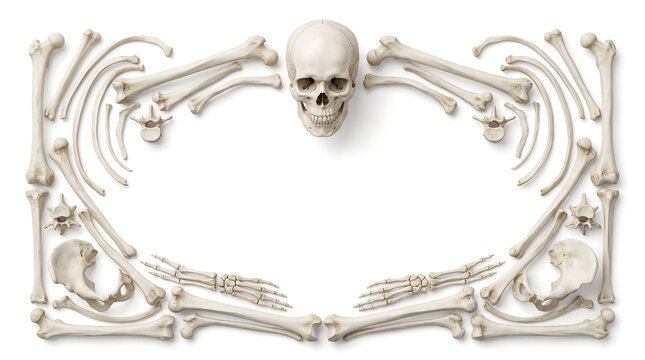 Human skull and bones frame isolated on transparent background for