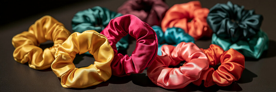 Bunte Scrunchies aus Samt in Gelb, Pink, T&uuml;rkis und Orange
