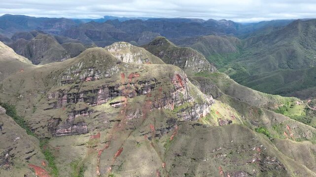Codo de los Andes Dramatic Mountain Ridges and Deep Valleys in Santa Cruz, Bolivia. Establishing Shot. Aerial View.