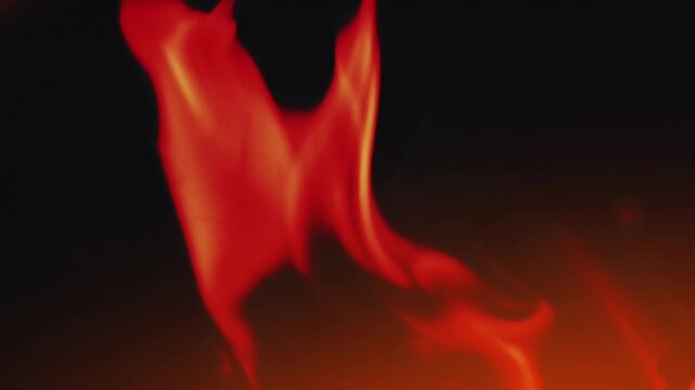Abstract Orange Red Flames Flowing On Black Background Slow Motion Fire