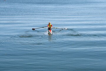 Single sculler - Rower - training. Minimallism © tom