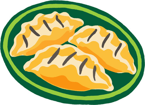 Korean mandu dumplings on a plate in crayon illustration