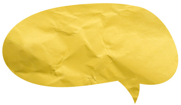 Blank yellow crumpled paper speech bubble with right tail