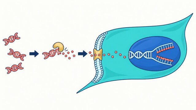 PDRN DNA fragments recycled through the nucleotide salvage pathway into new DNA, flat illustration