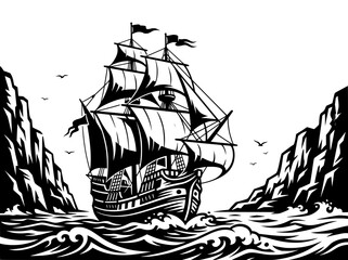 Columbus Day Historic Ship Coastal Illustration © Raheela