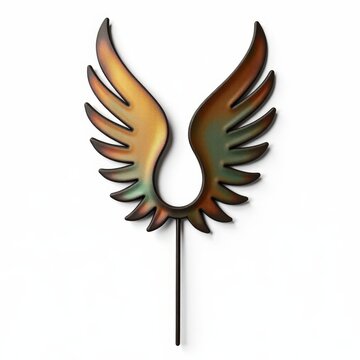 Metal angel wing treetopper with feathertextured iridescent finish, isolated on white background for festive christmas decor
